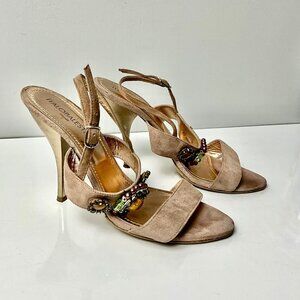 Vintage ITALOBALESTRI Suede Sandals Heels Cipria Pink Beaded Detail Size EU 39